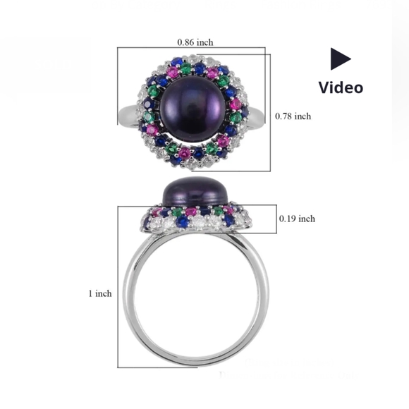 Gorgeous peacock pearl & simulated gems ring, Sz.6 - Picture 5 of 5